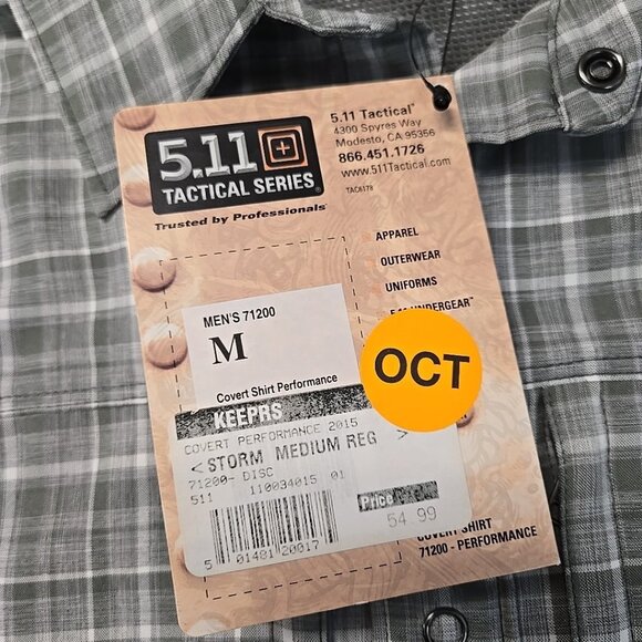 NWT 511 Tactical Covert Shirt Mens Size Medium Gray Plaid Zip Pockets Snap Front - Picture 11 of 12